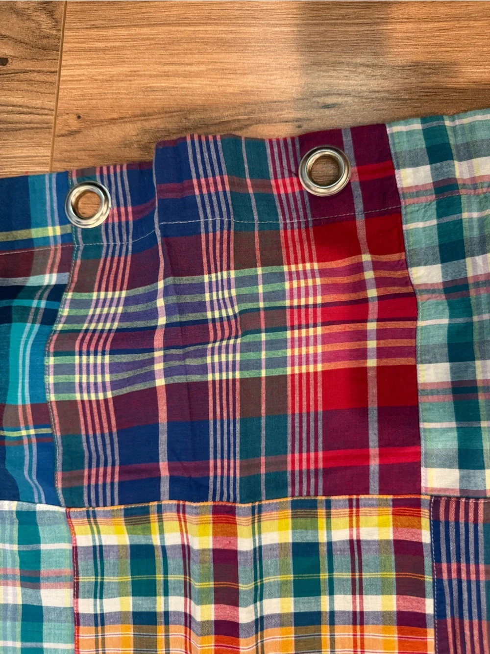 Vintage Ralph Lauren Home Madras Patchwork Plaid Cotton Shower Curtain